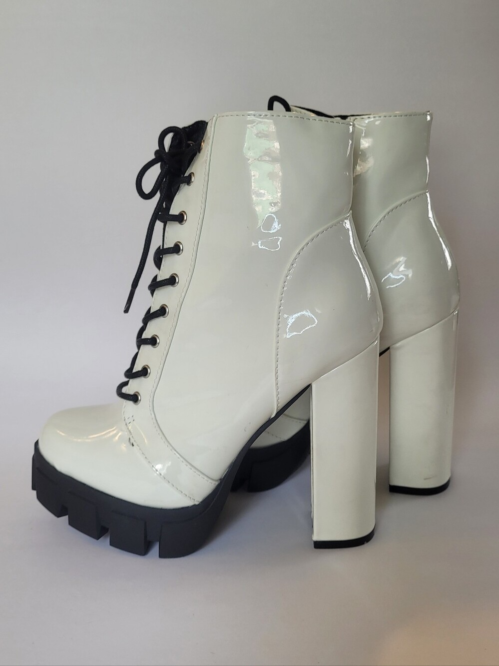 SHEIN White Patent Chunky Goth Platform Boots Size 7 Fits Size 6
